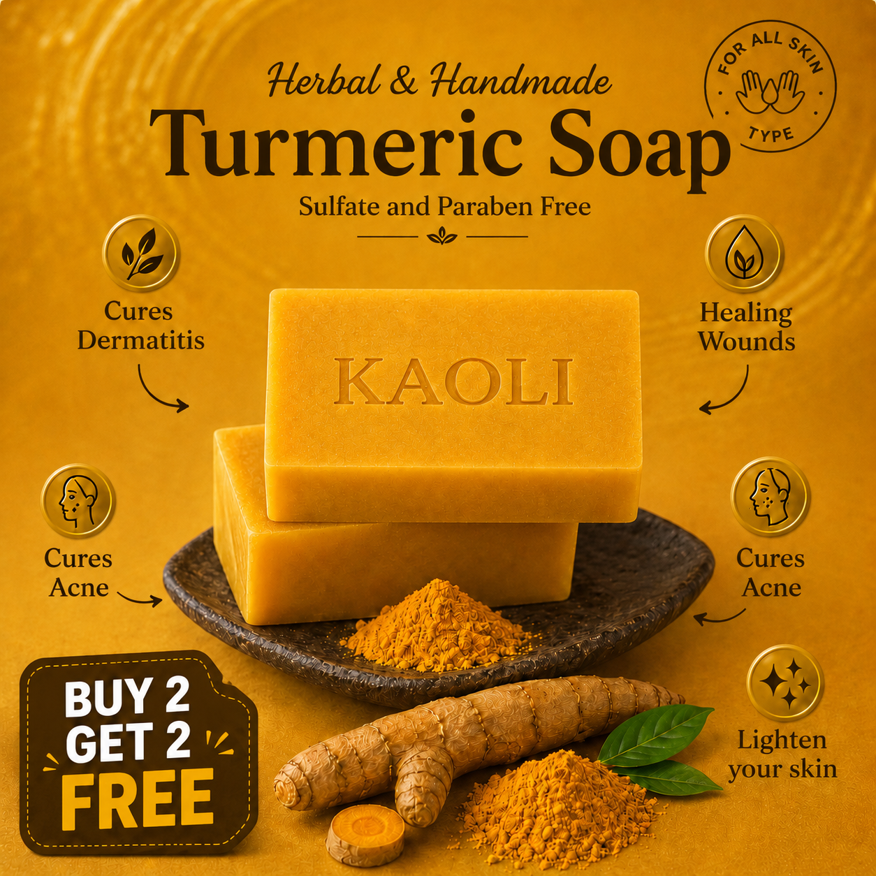 ✨ Limited-Time Offer ✨ Turmeric & Kojic Acid - Brightening Soap (Buy 1 Get 1 Free)