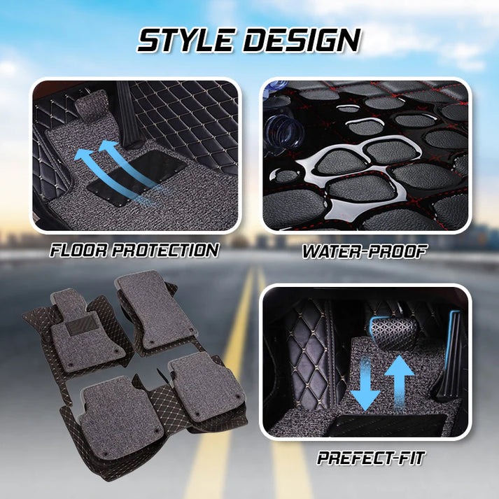 Premium Leather Full Set Universal Fit Floor Mats for Cars, SUVs, and Trucks (CM012)