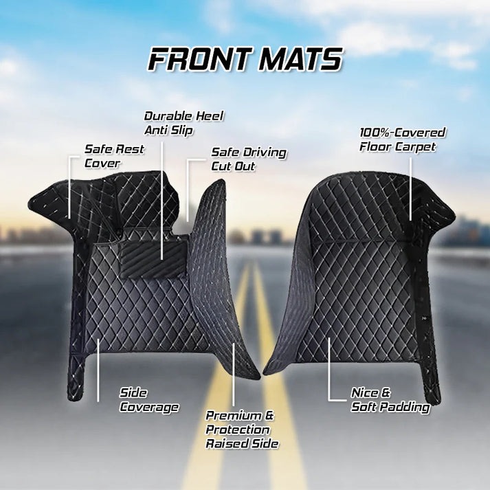 Premium Leather Full Set Universal Fit Floor Mats for Cars, SUVs, and Trucks (CM012)