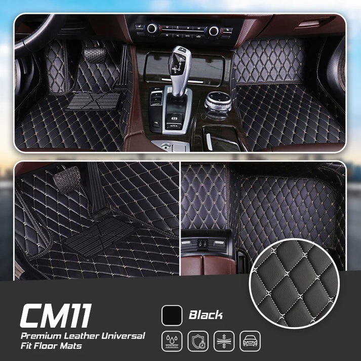 Premium Leather Full Set Universal Fit Floor Mats for Cars, SUVs, and Trucks (CM012)